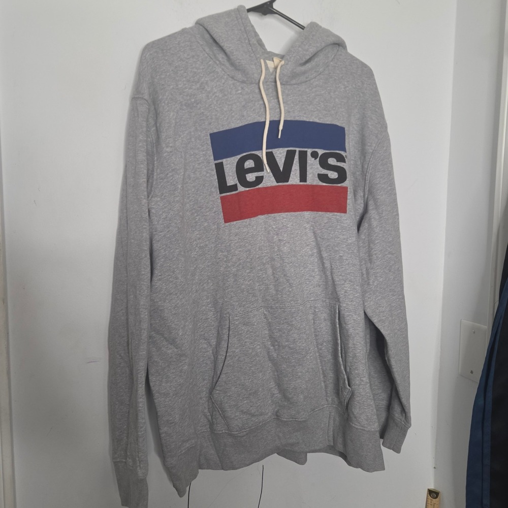Levis Mens XXL Heather Gray Graphic Logo Pullover Hoodie Sweatshirt Standard Fit